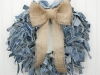 15" Blue Jean Rag Wreath with Burlap Bow