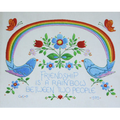 Vintage Friendship is a Rainbow Embroidery Sampler Kit #7055-9, ca. 1985