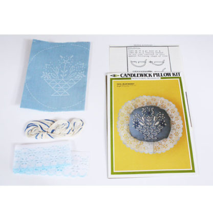 Vintage M.H. Yarns Blue Basket Candlewicking Pillow Sachet Kit #SA10, ca. 1983