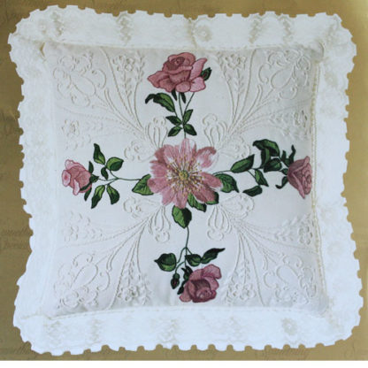 Vintage Pink Roses Pillow Candlewicking Whitework Embroidery Kit #80188, ca. 1990