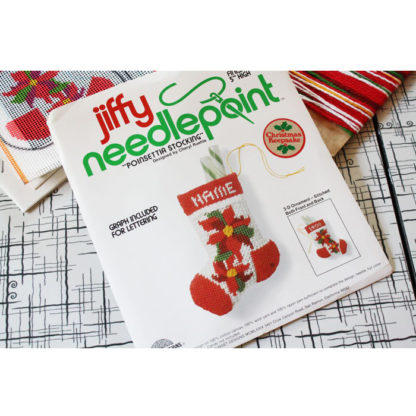 Jiffy Needlepoint Christmas Ornament Kit Poinsettia Stocking