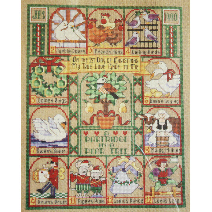 Dimensions cross stitch kit #8388 Twelve Days of Christmas Sampler, 1989. 