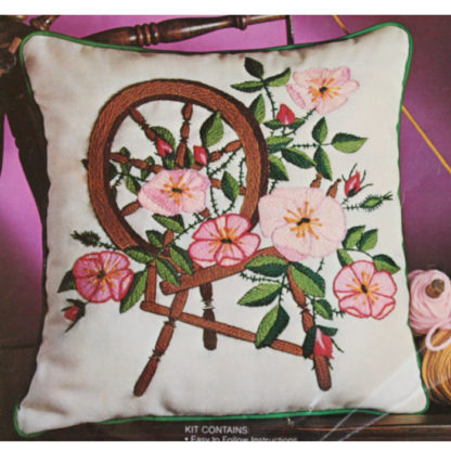 Avon Crewel Pillow Kit Spinning Wheel & Wild Roses