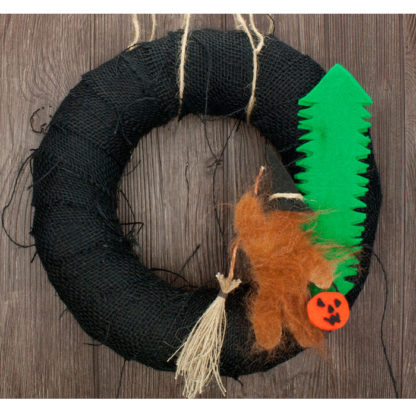 12" Black Burlap Bigfoot Halloween Wreath