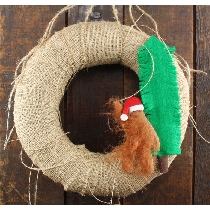 12" Sasquatch Santa Burlap Bigfoot Christmas Wreath