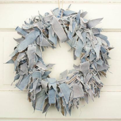 15" Blue Jean Rag Wreath - orangedogcrafts.com
