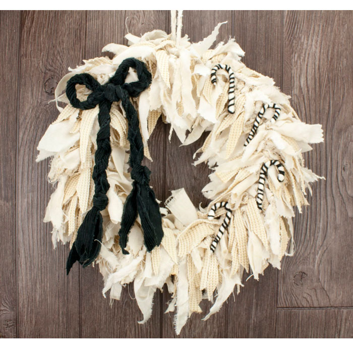 Black and White Candy Cane Rag Wreath