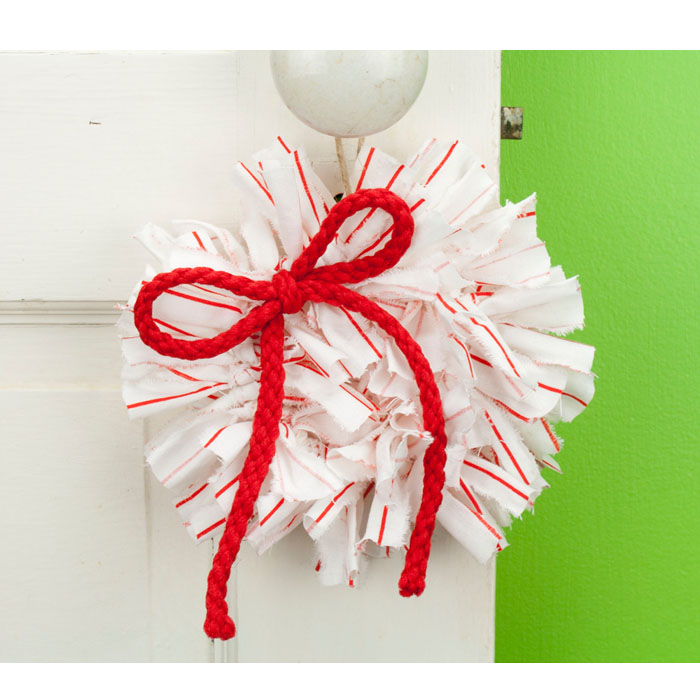 Red Stripes Mini Rag Wreath with Red Bow
