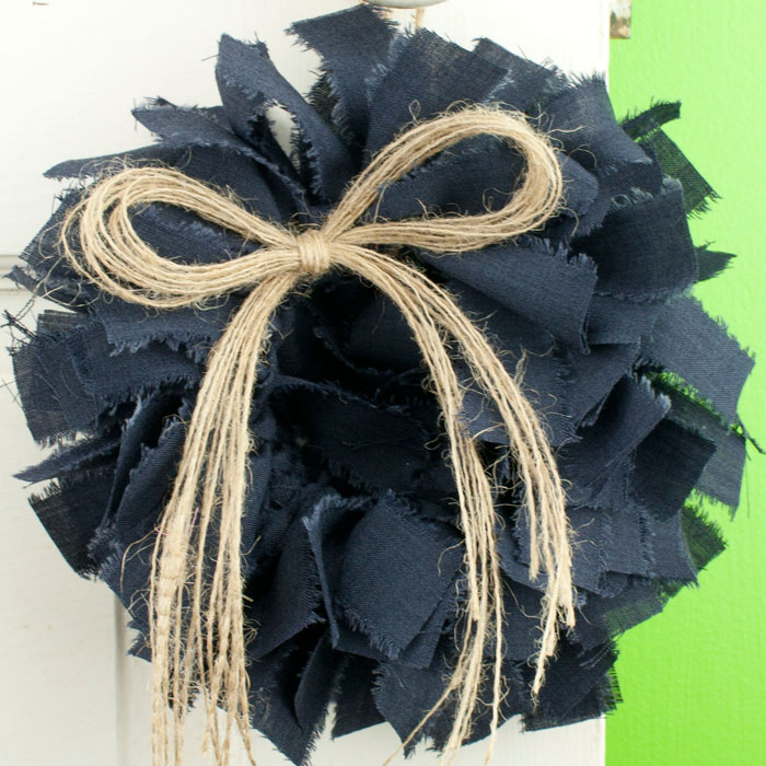 Grey Blue Mini Rag Wreath with Jute Bow