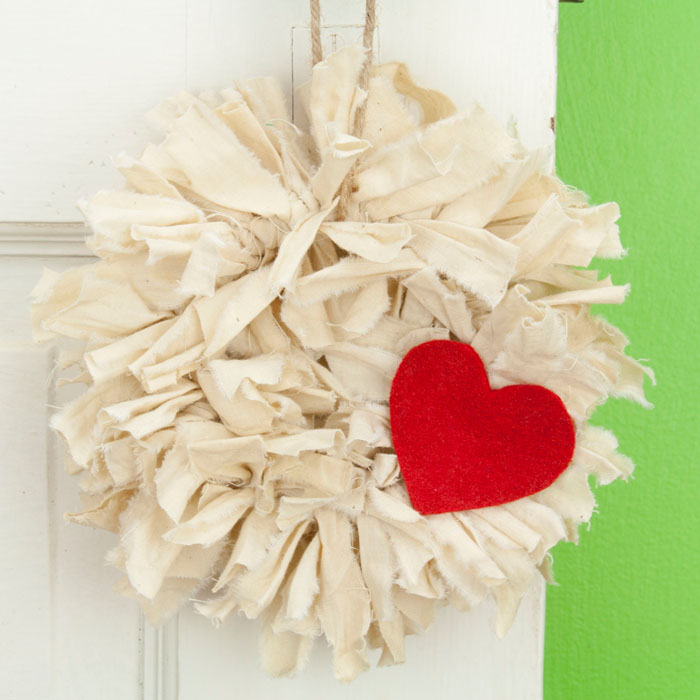 Tea Stained Mini Rag Wreath with Red Heart