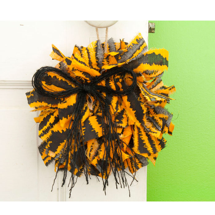 Tiger Stripes Mini Rag Wreath with Black Bow