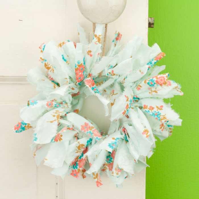 Blue Floral Mini Rag Wreath