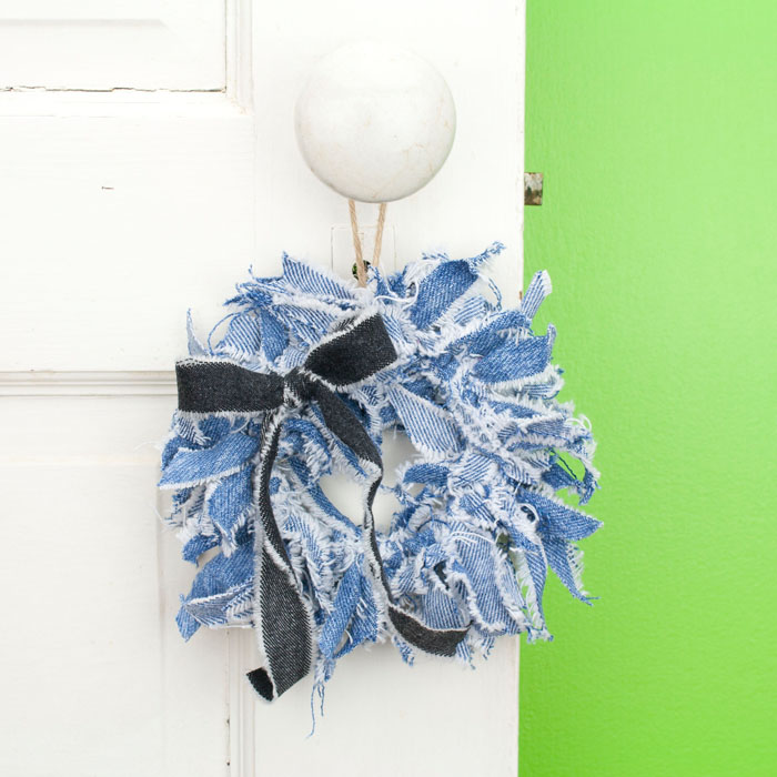 Mini Blue Jean Rag Wreath with Black Jean Bow