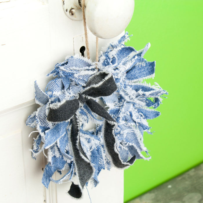 Mini Blue Jean Rag Wreath with Black Jean Bow