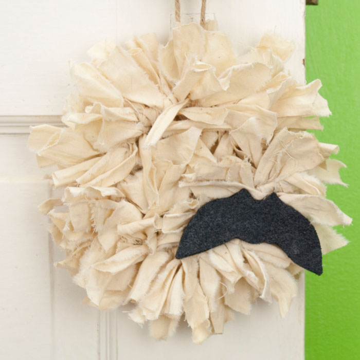 Tea Stained Mini Rag Wreath with Bat