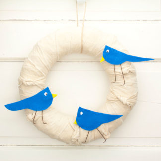 12" Fabric Wrapped Bluebird Wreath