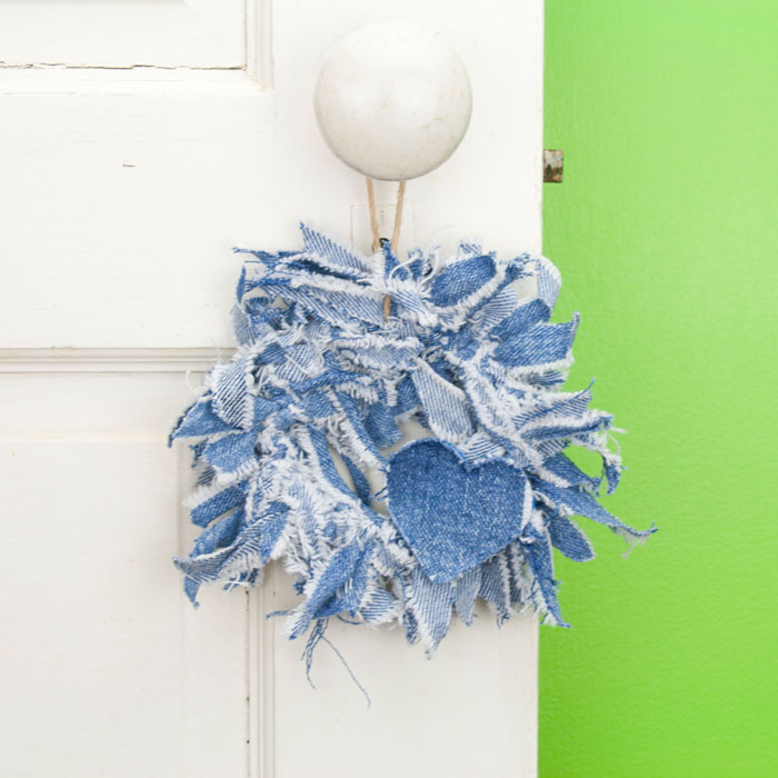 Blue Jean Mini Rag Wreath with Blue Jean Heart