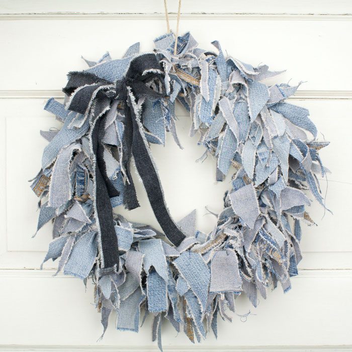 Blue Jean Rag Wreath with Black Jean Bow