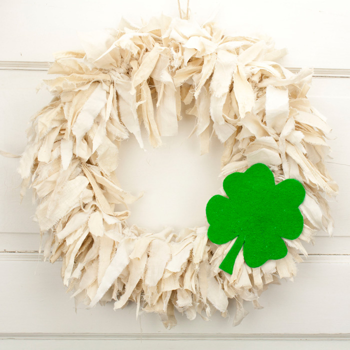 Tea Stained Rag Wreath with Four Leaf Clover