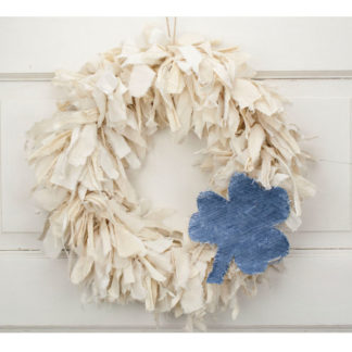 15" Vintaged Rag Wreath with Blue Jean Clover